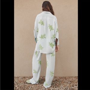 Zara embroidered leaf pants sky blue